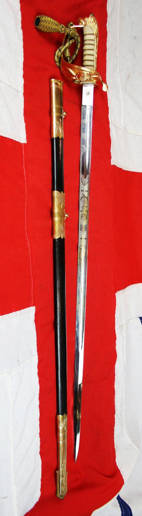 Royal Naval Officer's Sword of Lt. O.S.V. Waterlow D.S.O. M.i.D. A Officer of 'The Mighty Hood', Battlecruiser, HMS Hood. For 20 Years The Largest Warship In the World Tragically Sunk by the German Battleship Bismark May 1941. & The Loss of 1415 Crew