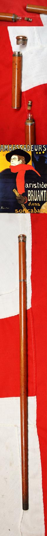 A Beautiful Victorian Hidden Gadget System Cane, Known As the Toulouse-Lautrec Cane. In Carved Mallacca Wood. A Fabulous Original Converstion Piece of Victorian Hidden Gadgetry.