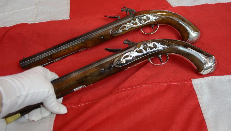 A Magnificent Pair of 18th Century London, Silver Mounted Long Holster Pistols Circa 1720, By George Halfhide of The Minories London. Elected Master of the London Gunmakers Company in 1736