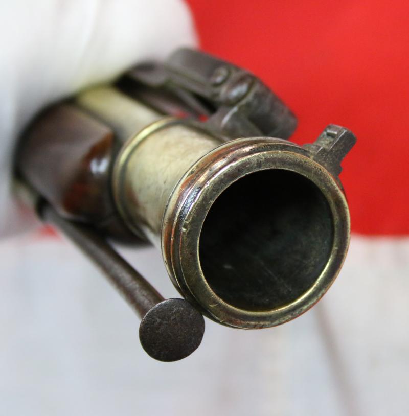 A Superb Royal Naval, Brass Cannon Barrel Blunderbuss With Finest 'Juglans Regia' Walnut Stock Spring Bayonet, Elaborately Engraved All Brass Furniture, by Daykin of Nottingham