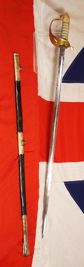 A Very Attractive, Original, British, Regulation Royal Naval Officers Sword, Post 1953 Pattern, Used in The Falklands War The South Atlantic Campaign. Made By Gieves Of Saville Row, London