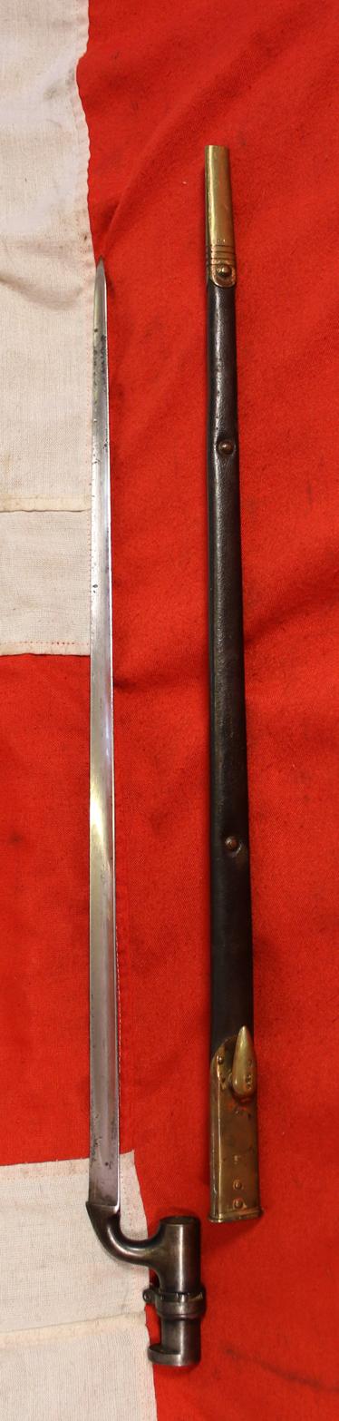 A Superb Zulu War Period Near Mint British, Pattern of 1876, Martini-Henry Socket Bayonet ( Long Lunger, ) Original Blue Finish Socket and Perfect Bright Polish , In Excellent Scabbard