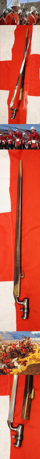A Superb Zulu War Period Near Mint British, Pattern of 1876, Martini-Henry Socket Bayonet ( Long Lunger, ) Original Blue Finish Socket and Perfect Bright Polish , In Excellent Scabbard