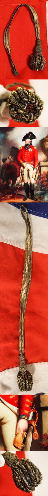 A Superb and Rare King George IIIrd, Napoleonic Wars Era Sword Knot Used in the Peninsular War and Waterloo Period by British Generals & Staff Officers. A Finest Quality All Gold Bullion Sword Knot